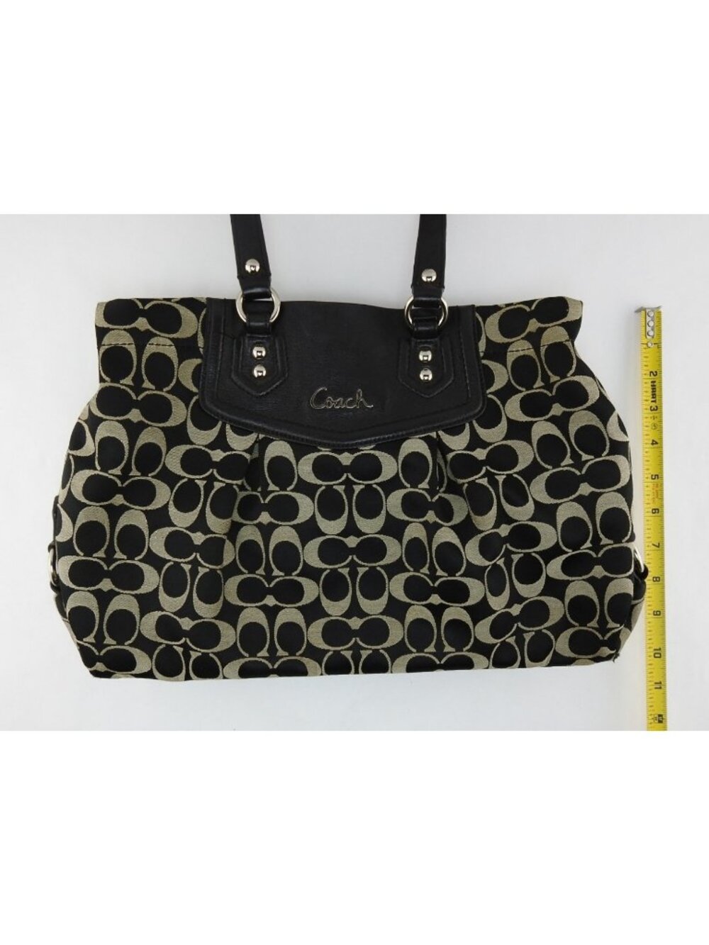 VTG Coach Signature Ashley Black Tan Canvas Leather Shoulder Bag Handbag Tote - Picture 4 of 11
